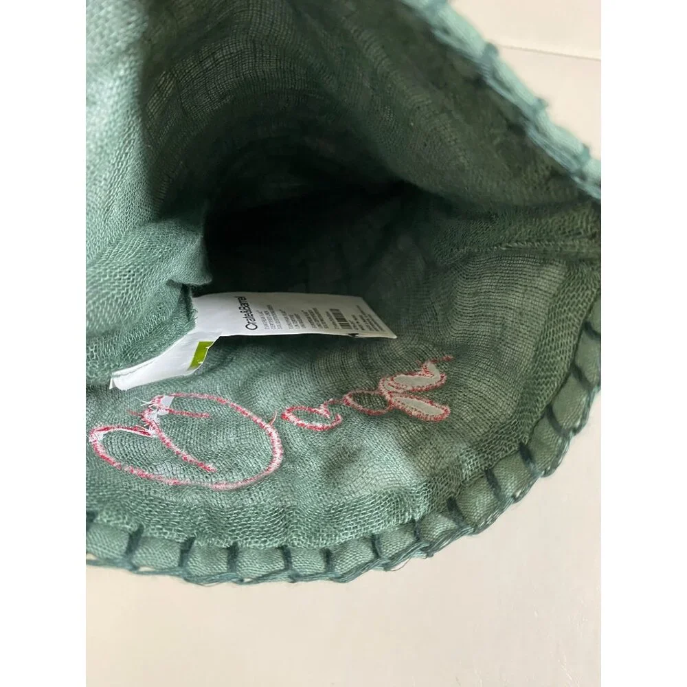 Crate & Barrel Green Linen Christmas Stocking Red 